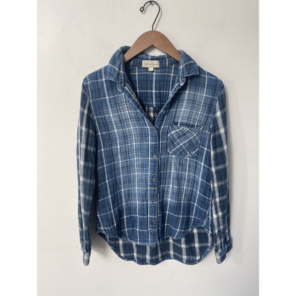 Cloth & Stone Anthropologie Shirts Top Women Size S Stripe Plaid Blouse Button